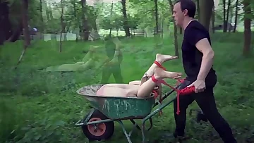 Bondage penitence for young slave fucked to willingly suck dick