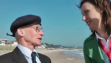 Stockinged mature spitroasted in trio by guys