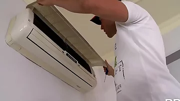 Molten slutty roomies share repairmans Enormous Cock