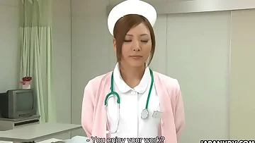 Stunning Japanese nurse gets creampied after being roughly pussy pounded