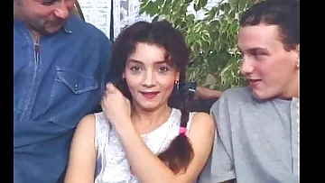 Intense gang bang action with sugary-sweet teen