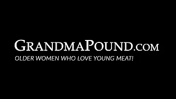 Granny femdom wanks off before riding encaged cock