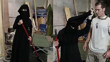 TOUR OF BOOTY - Muslim Woman Sweeping Floor Gets Noticed By Ultra-kinky American Soldier