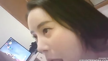 Small-titted Chinese GF in sexy outfit gets fucked