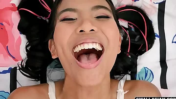 Diminutive asian nubile fucked by white fellow