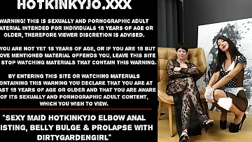 Sexy maid Hotkinkyjo elbow anal fisting&comma; abdomen bulge & blossom with Dirtygardengirl