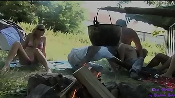 Camping turns into an orgy with big cocks for y&period; and mature chicks