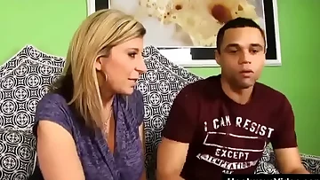 Amazing mature blondes drill a black boy on the couch