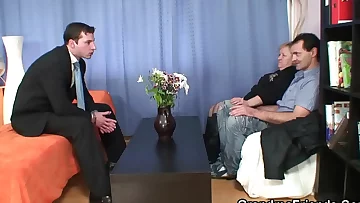 Old huge bbw in stocking swallows 2 cocks