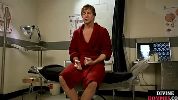 Strict busty nurse domme punishing sub with her whip