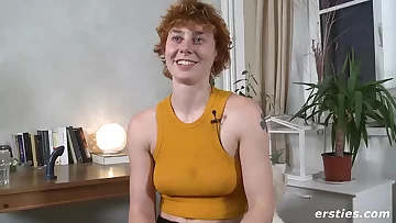 Redhead Babe Rides a Dildo