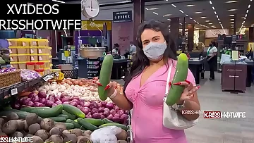 Kriss Cuckold Being Controlled With Lush In Her Pussy Choosing Big Thick Cucumber To Make Special Cuckold Salad