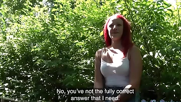 Public POV sex with redheaded babe for additional finances