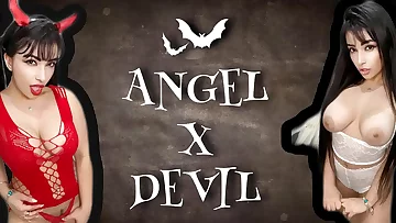 jerk off conquest JOI pretty angel and gorgeous devil cosplay taunting to get your jizz which one will you choose??