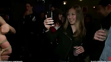 Blond gang banged in public bar