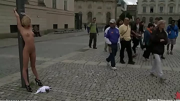 Blond gang banged in public places