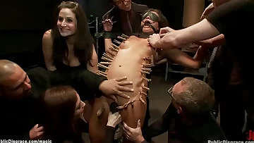 Roped honey gang banged in public