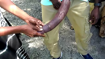 HUGE BBC!  Ample Black Dick Flash at Public Bus Stop