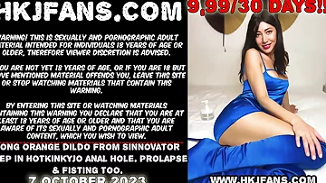 Long orange fuck stick from Sinnovator deep in Hotkinkyjo assfuck hole&period; Rosebud & fisting too&period;