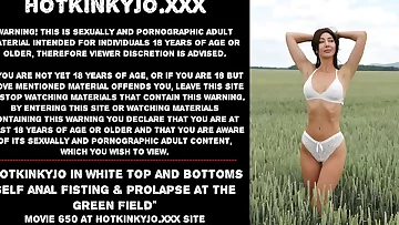 Hotkinkyjo in white top and bottoms self anal fisting & prolapse at the green field