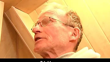 Horny towheaded teen fucked by two nice granddads