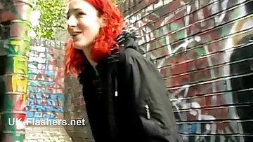 Redheaded amateur babe Monicas flashing and naughty exhibitionist mums public