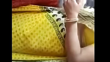 Fat caboose indian in yellow Saree