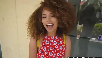 Cheerful big-boobed dark-hued nubile getting dicked