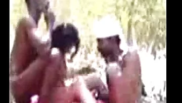 Tamil Village Aunty in Threeway Gang Hump with 2 Neighbor Mans at Outdoor