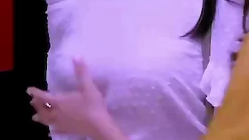 (Edit zoom slow motion) Indian actress Kajal Aggarwal steaming juggling bosoms pressed by Elli AvrRam in Paris Paris   Shibani Dandekar monstrous leaning bosom
