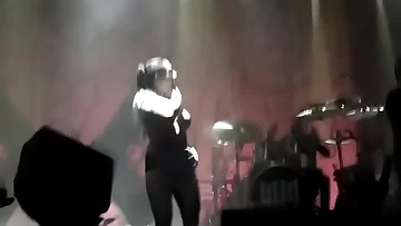 Marilyn Manson prizes without bra chick with massive funbags on stage