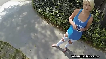 Supah killer icy light-haired blows me outdoors for cash