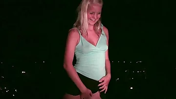 Youthful towheaded pretty woman determined to join PUBLIC orgy gang-bang